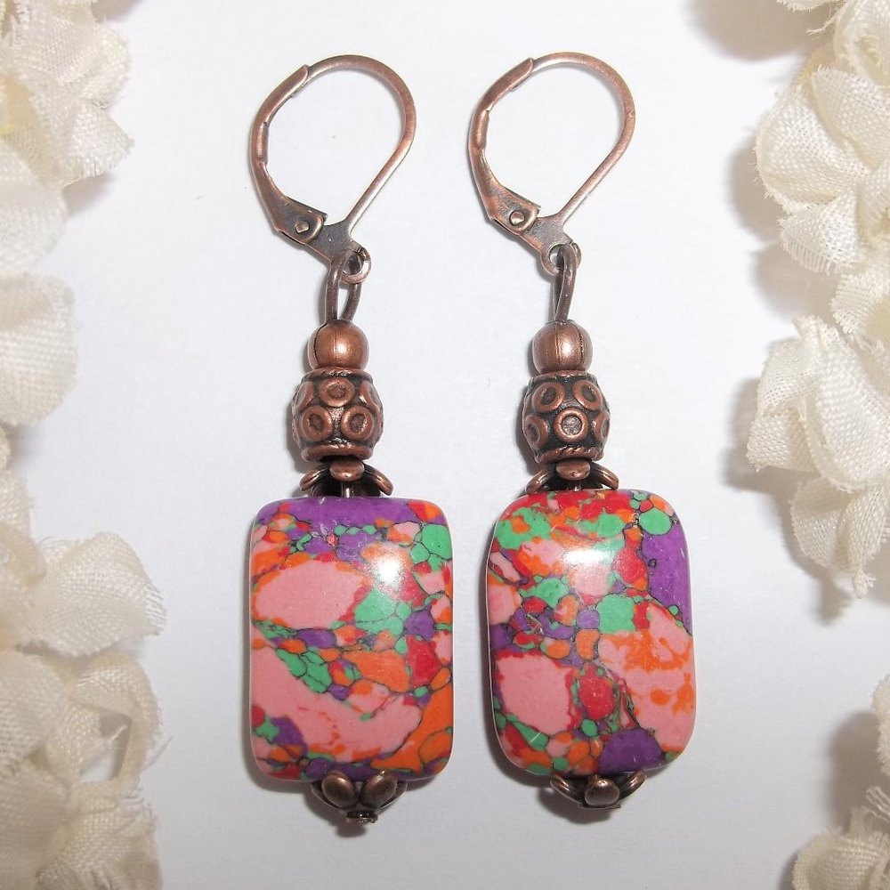 Beautiful Funky Red Boho Handmade Earring Set Gift NWT Dangle Drop Style 6571